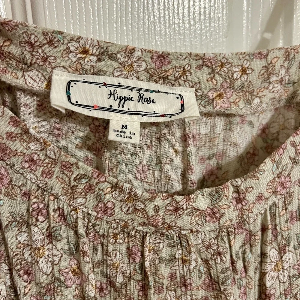 Hippie Rose Beige Crochet-Trimmed‎ Maxi Dress With Mauve Floral Print
